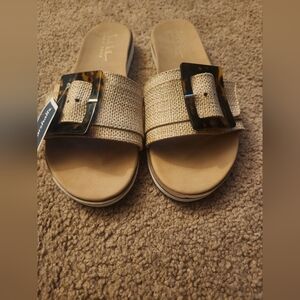 Nicole Miller Tan Buckle Slide Sandals